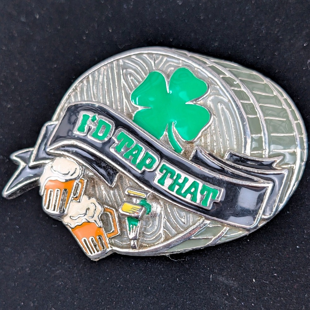 Id Tap That Beer Belt Buckle St Patricks Day Clover Silver Tone Novelty Humor